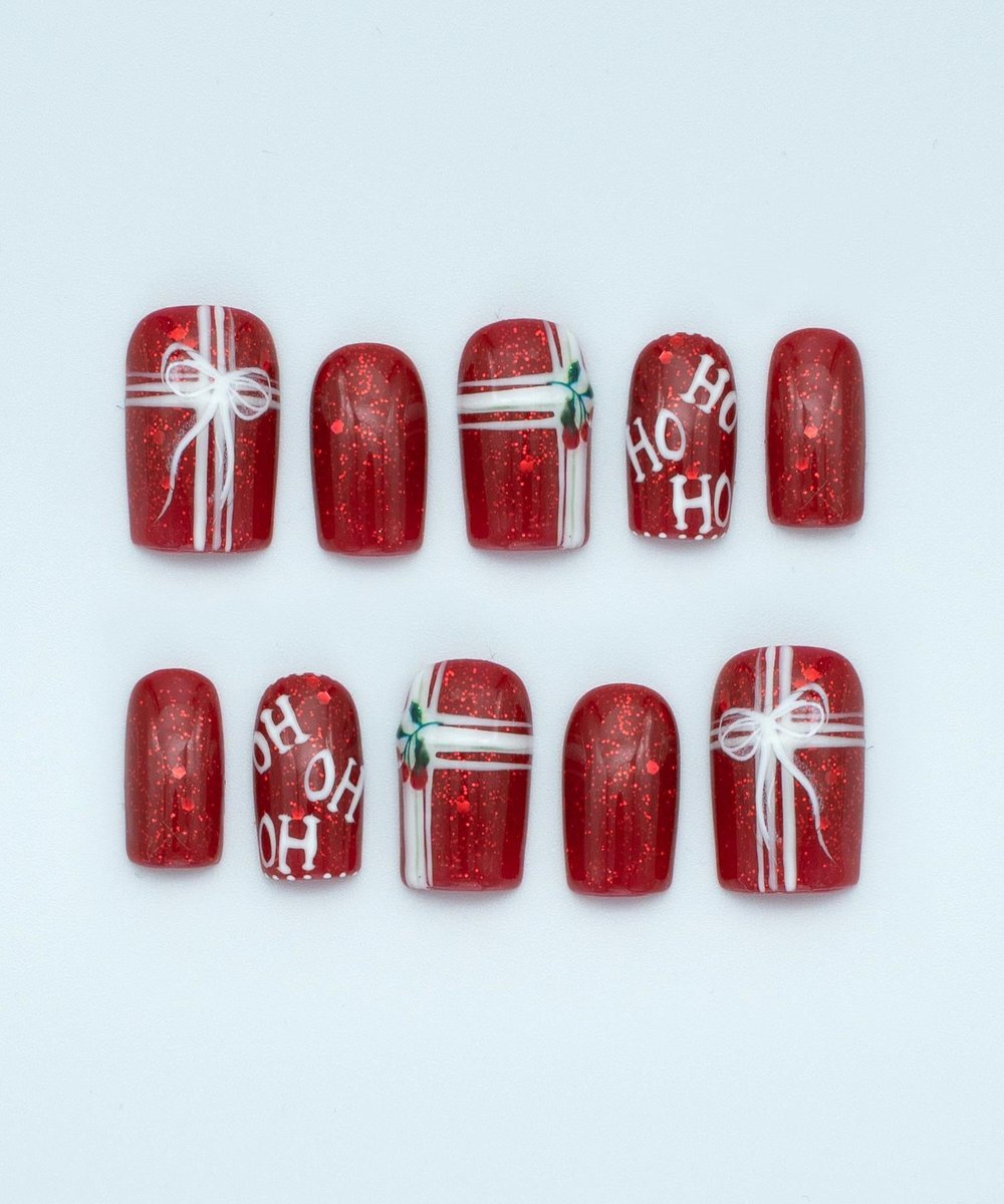 Ruby Present Protez Jel Takma Tırnak - El Yapımı Kalıcı Oje Nail Art Christmas - NC132