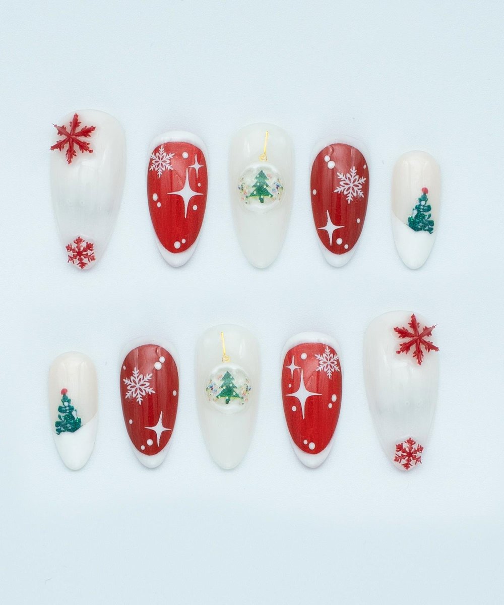 Snow Flakes Protez Jel Takma Tırnak - El Yapımı Kalıcı Oje Nail Art Christmas - NC139