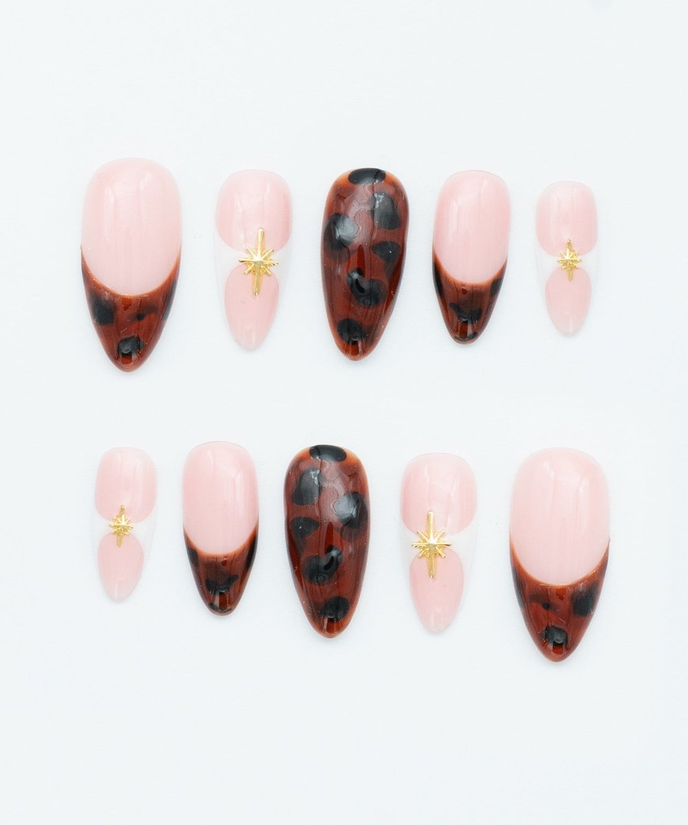 Wild Leopard French Protez Jel Takma Tırnak - El Yapımı Kalıcı Oje Nail Art - NC231