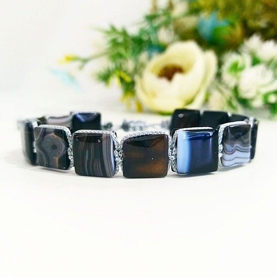Botswana Achat Naturstein Makrome Armband – BLK823