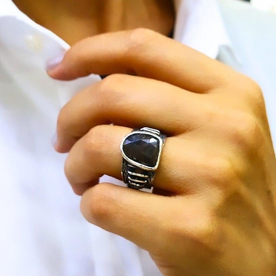 Doğal Safir Taşı Özel Tasarım Yüzük - OTS1160
