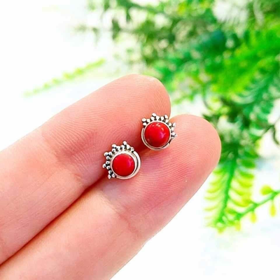 Mercan Taşı Doğal Taş Gümüş Küpe 00603