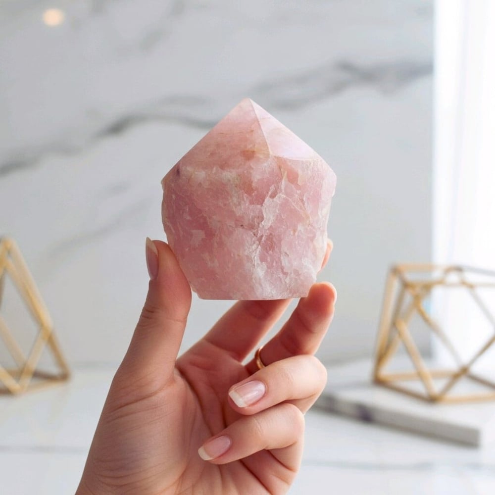 Pembe Kuvars Taşı Prizma Kule – MNR1165
