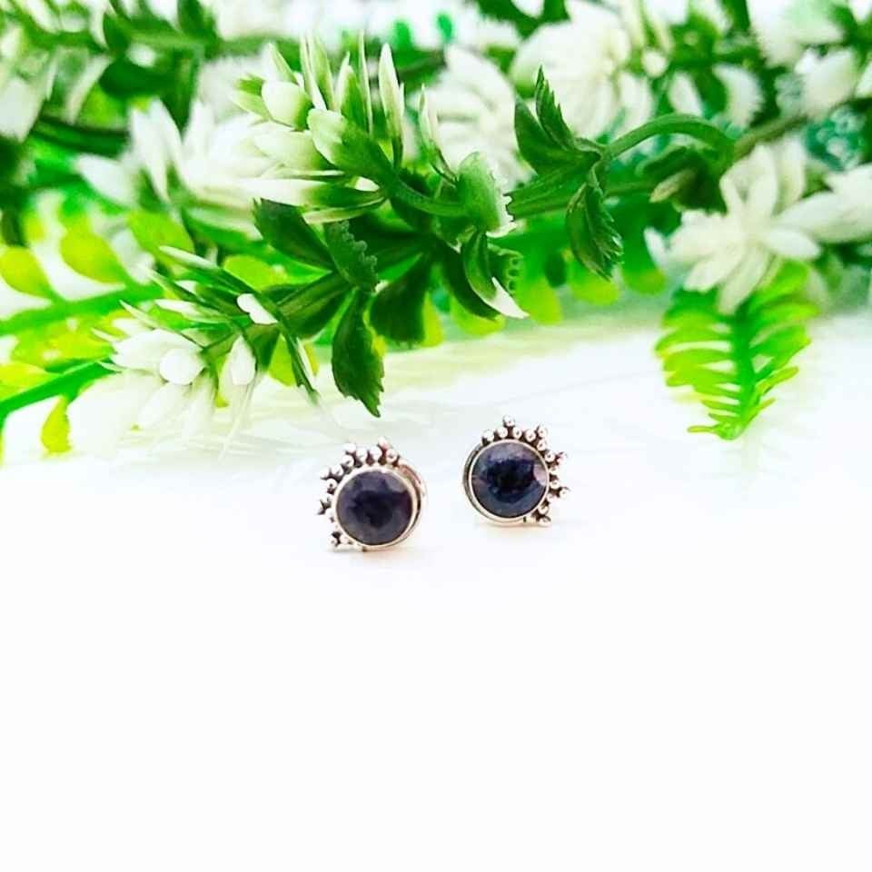 Safir Taşı Doğal Taş Gümüş Küpe 00658