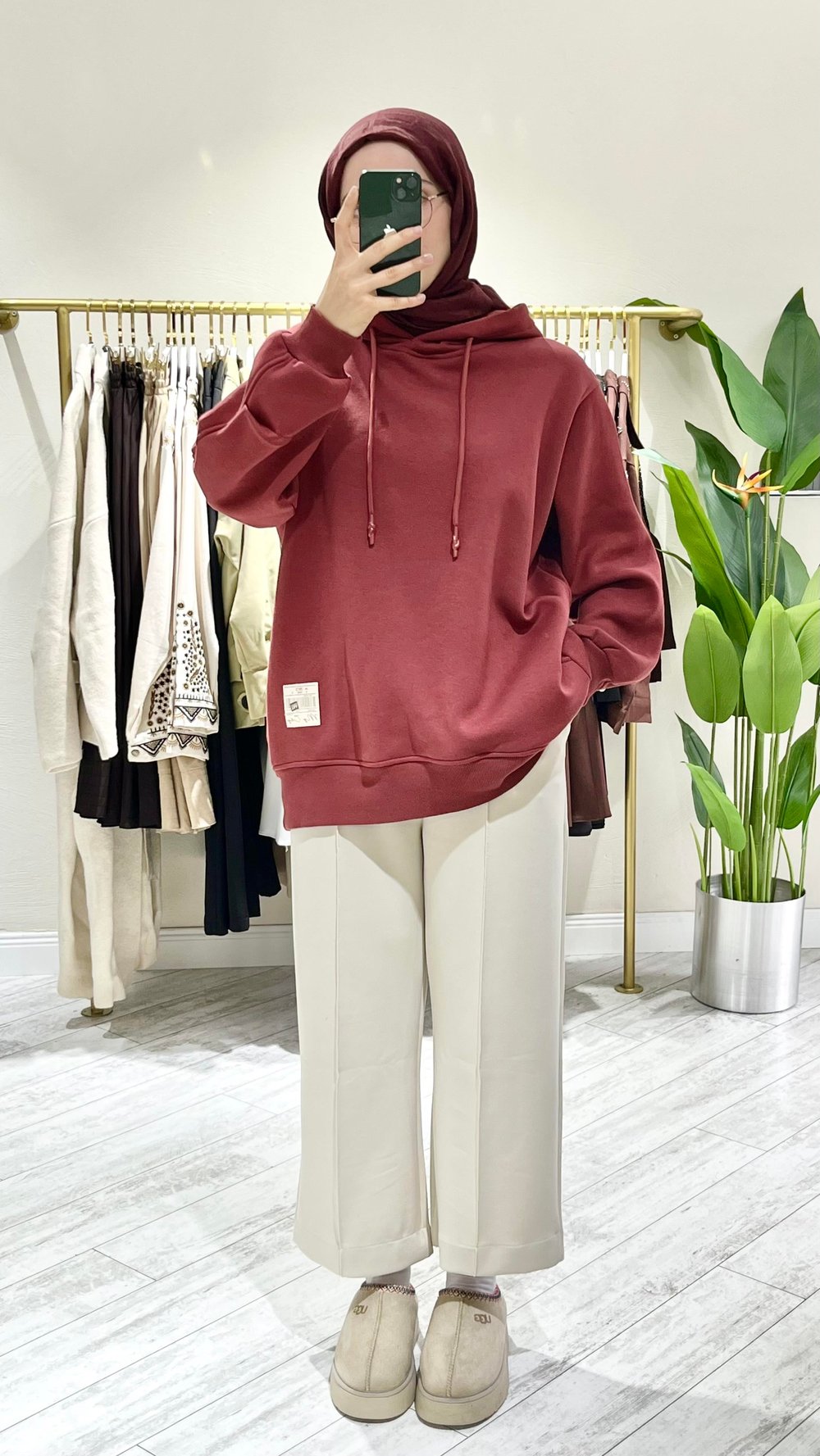 Kapüşonlu Sweat Bordo 