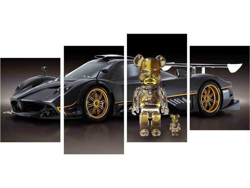 BEAR AND SPORT CAR 4'LÜ KRİSTAL TABLO 