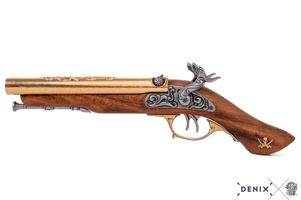 Denix Double-barrel Perküsyon pirate Tabanca, 18. yüzyıl | Dekoratif Replika