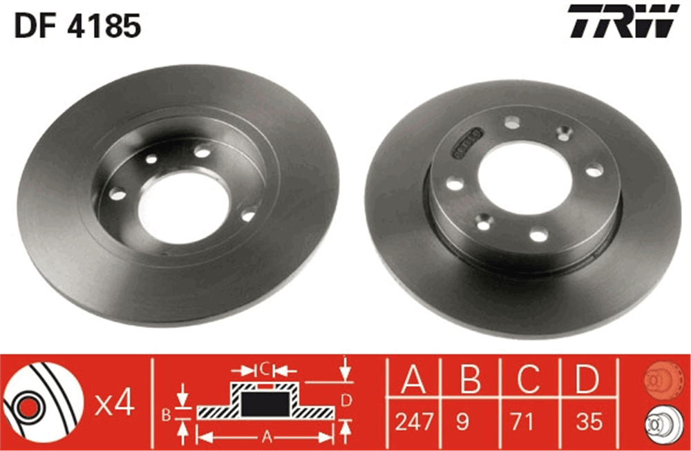 FREN DİSKİ ARKA 4 BİJON, BOYALI, 247 MM PEUGEOT 307 1.6 06-12, 2.0 16V 00-07 
