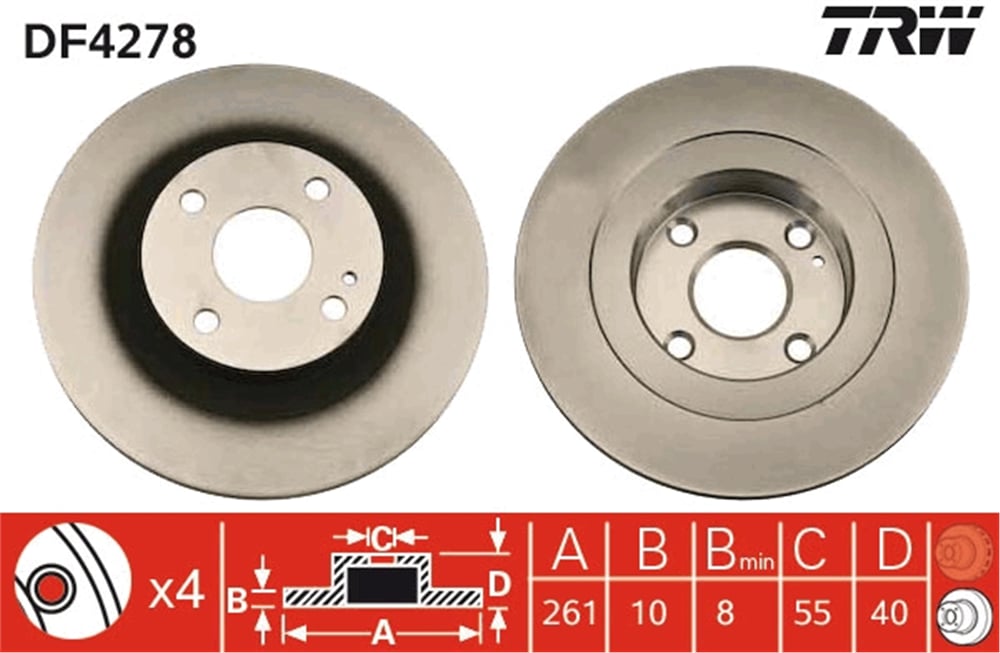 FREN DİSKİ ARKA BOYALI, 4 BİJON, 261 MM MAZDA 323 S VI 1.6 01-04, 1.3 16V 98-01, 1.9 16V 98-04, 2.0 01-04 