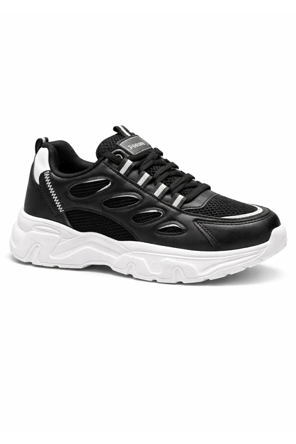 Unisex Siyah Beyaz Anorak Kalın Taban Günlük Yürüyüş Ayakkabısı Sneaker