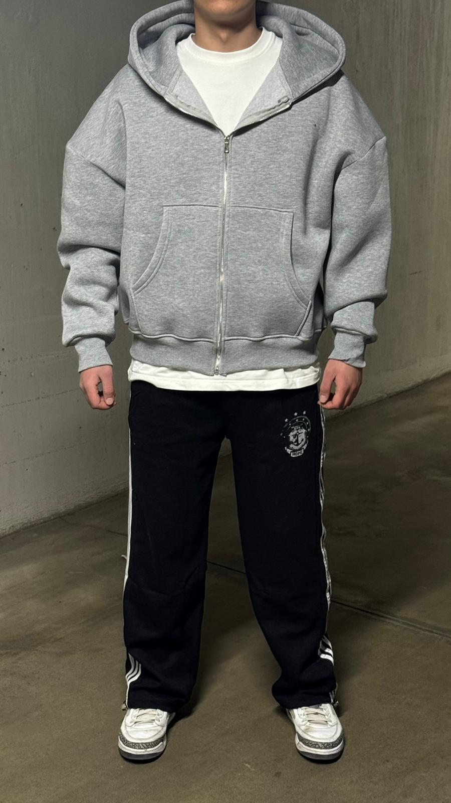 Gri Oversize Zip Hoodie