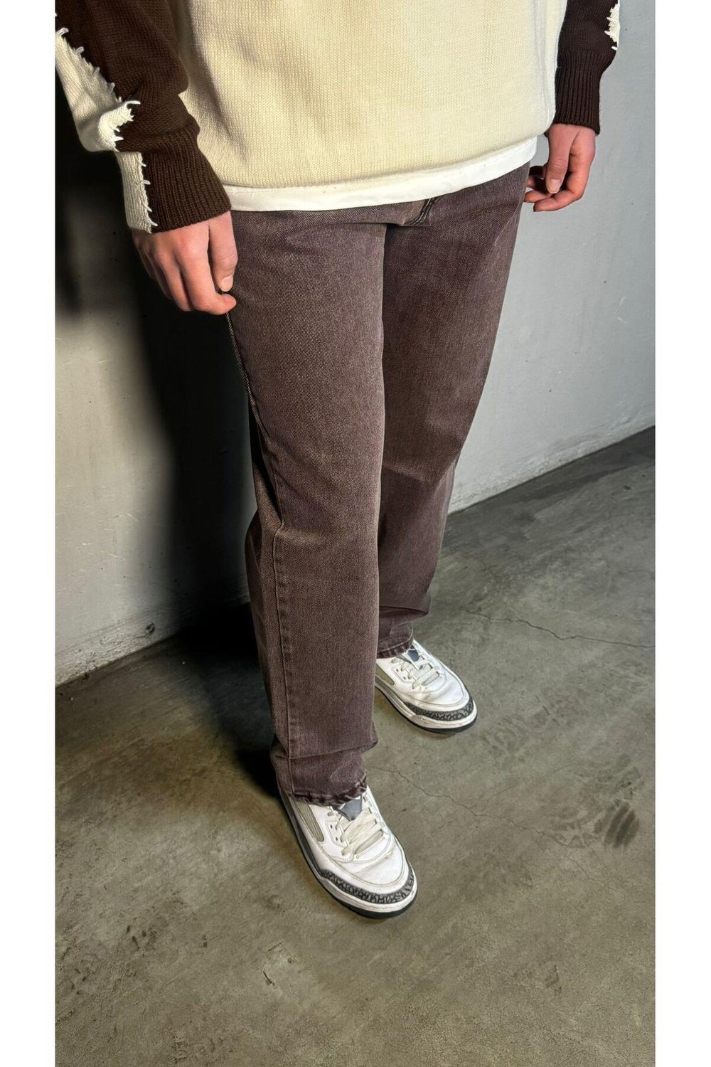Kahverengi Yıkamalı Straight Fit Erkek Jean