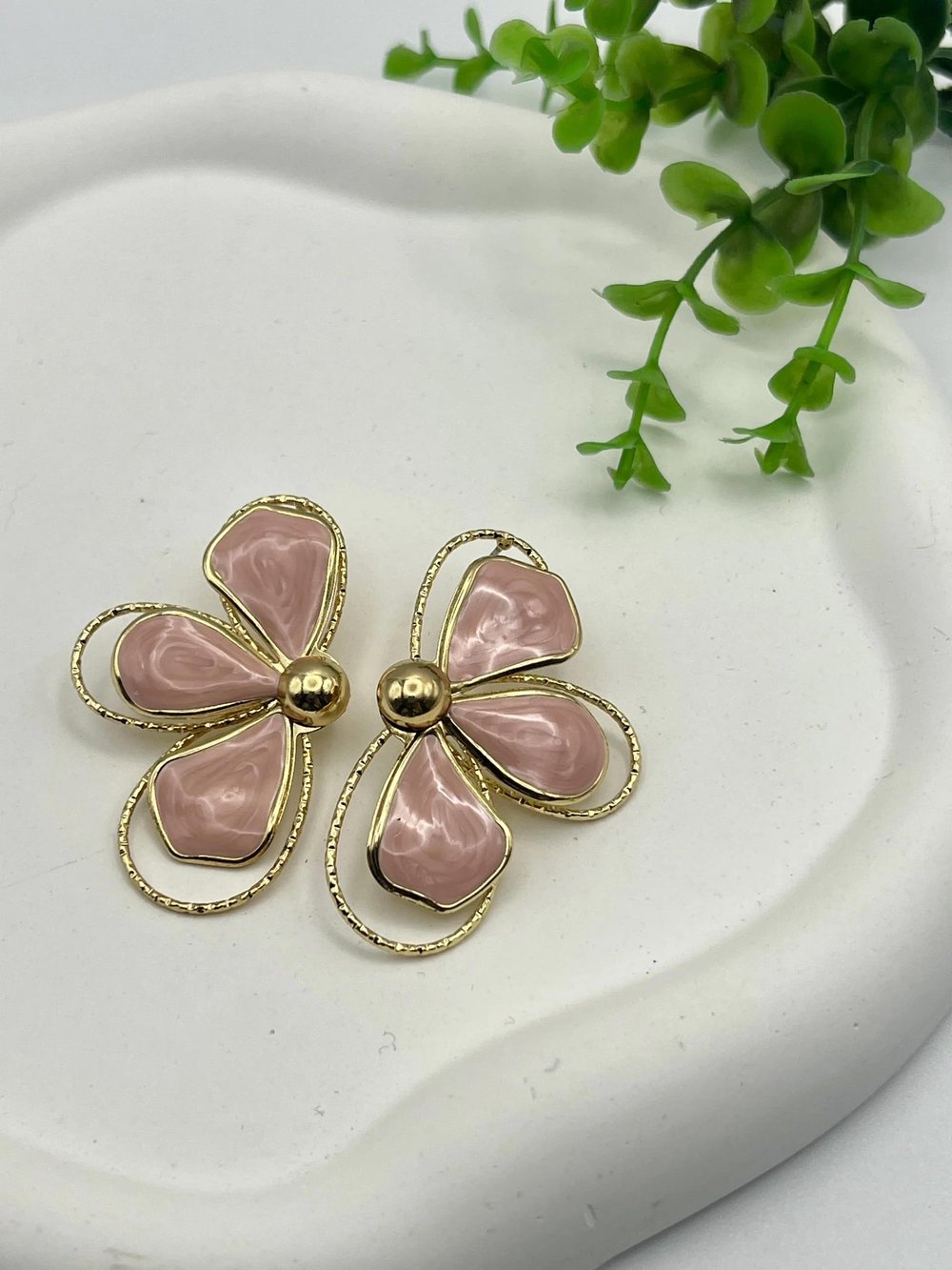 Sedefli Tasarım Çiçekli Küpe (pembe)