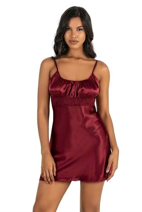 Arias Closet Bordo Kısa Saten Gecelik 8208