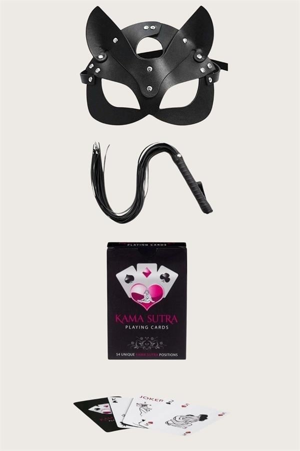 Arias Closet Sexy Görselli Oyun Kartı Kama Sutra Kırbaç Maske Set