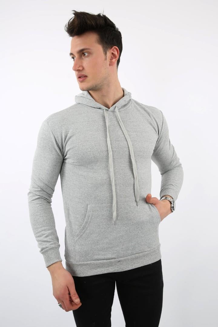 İki İplik Kapşonlu Kanguru Cepli Erkek Günlük Sweatshirt