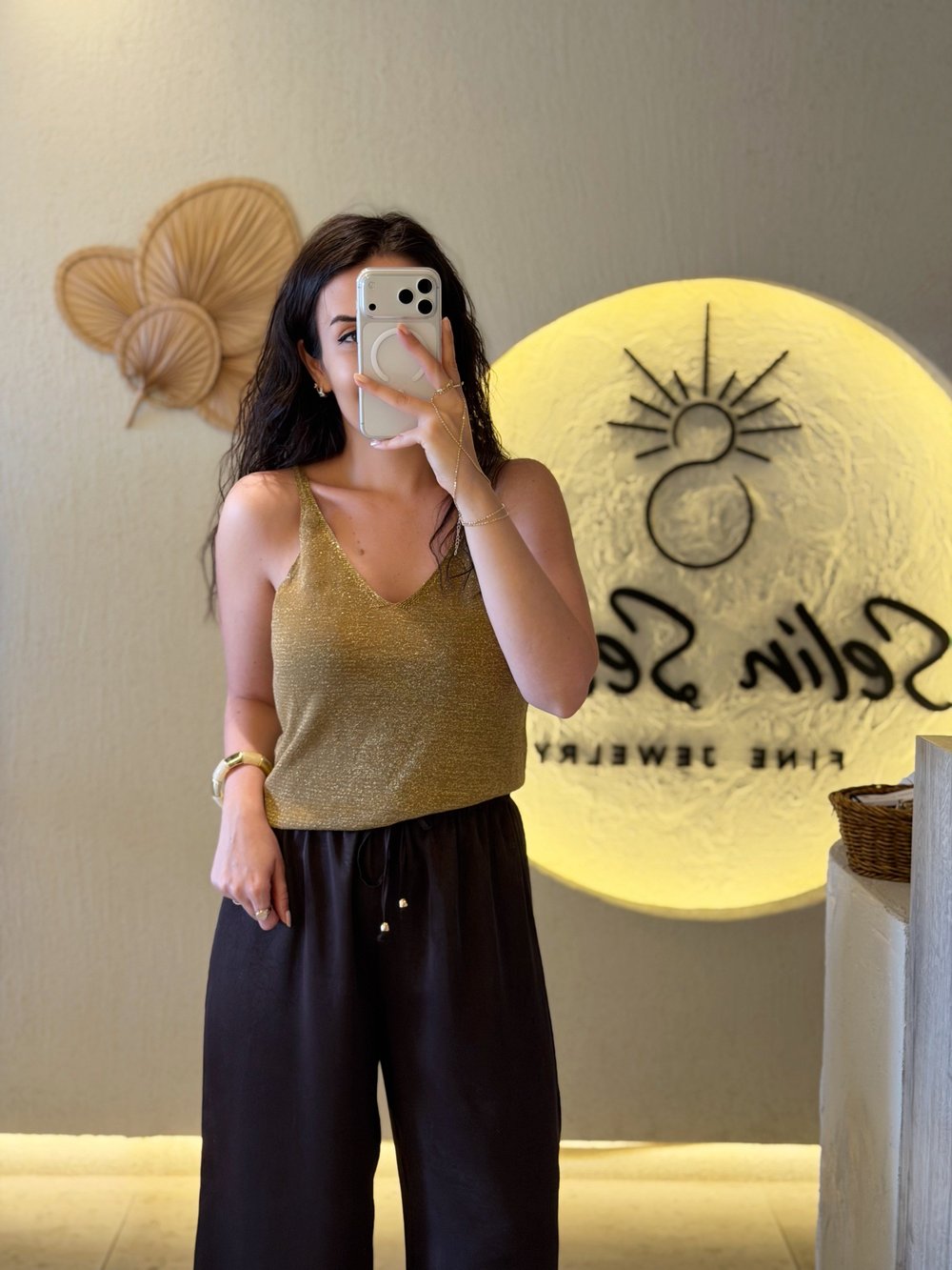 Gold Simli Askılı Triko Bluz