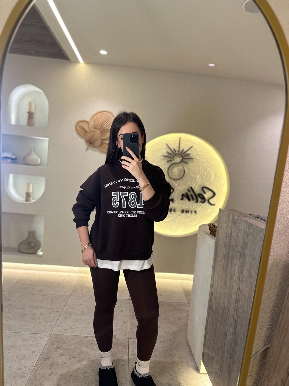 Nakış Detaylı Oversize Sweatshirt Kahve