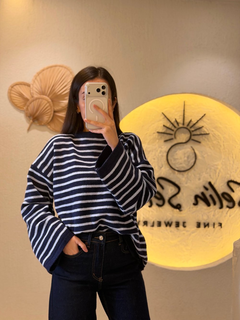 Oversize Çizgili Triko Kazak