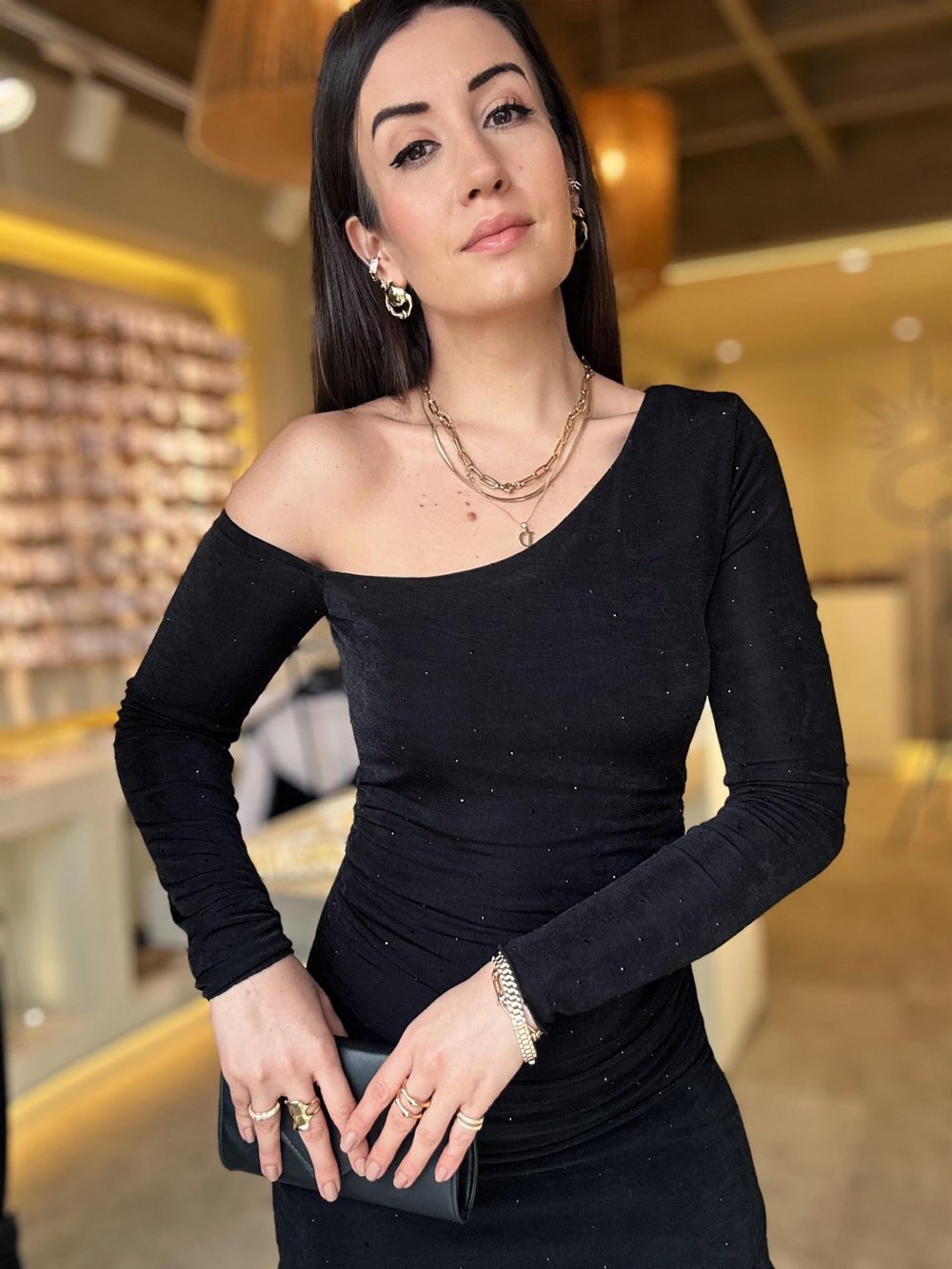 Siyah Tek Omuz Asimetrik Elbise
