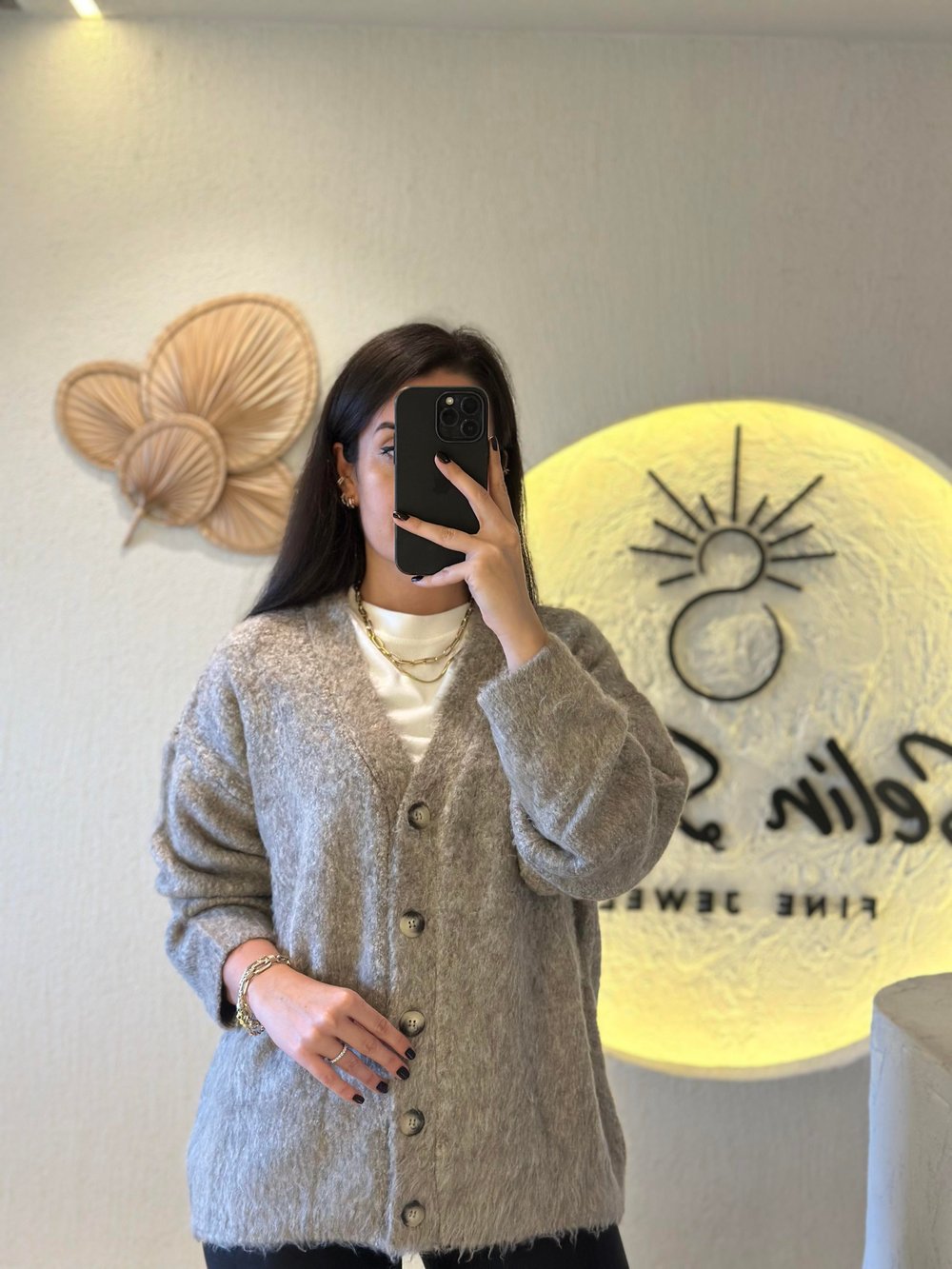 V Yaka Kırçıllı Oversize Hırka