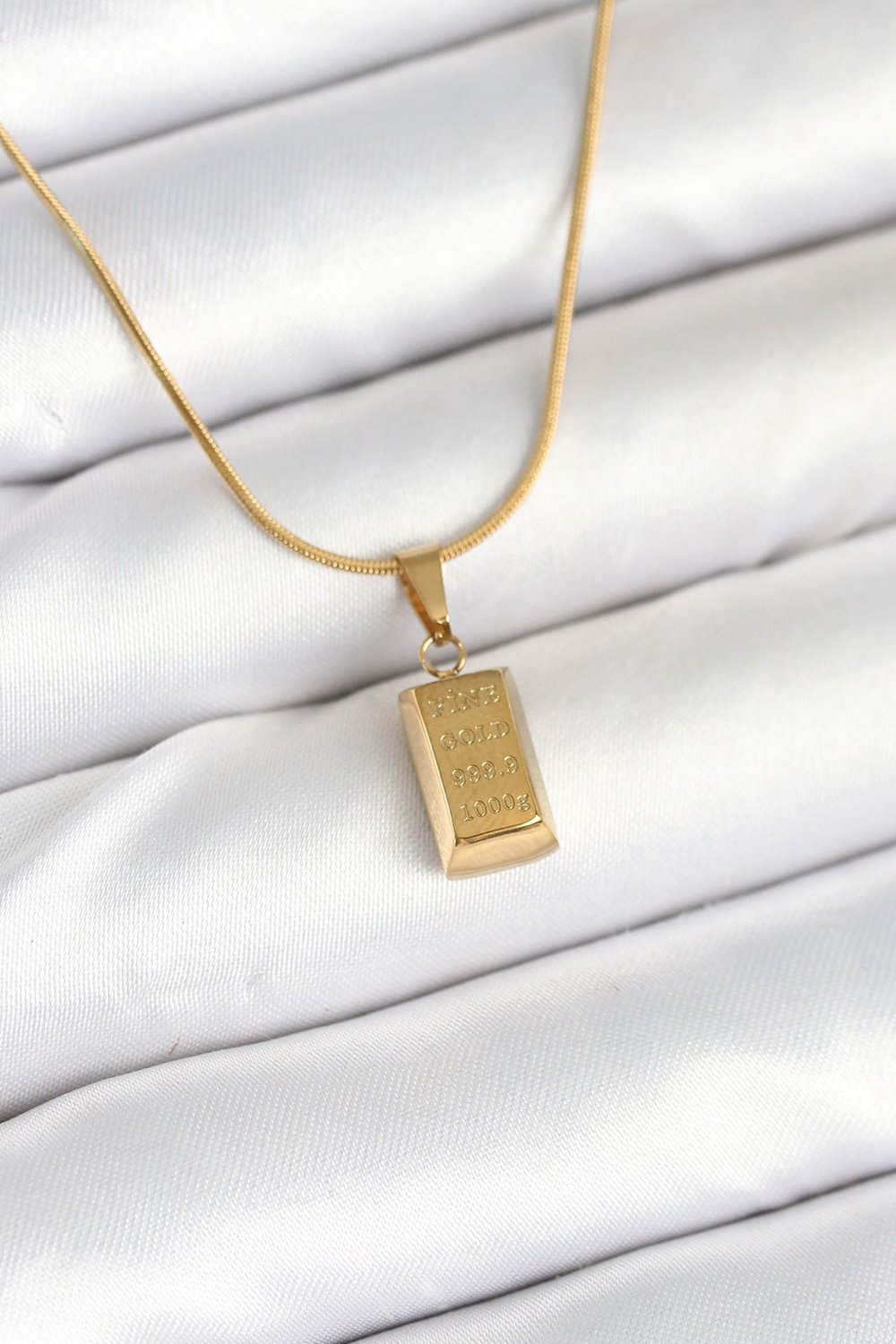 316L Çelik Gold Renk Mini Külçe Altın Model Kolye