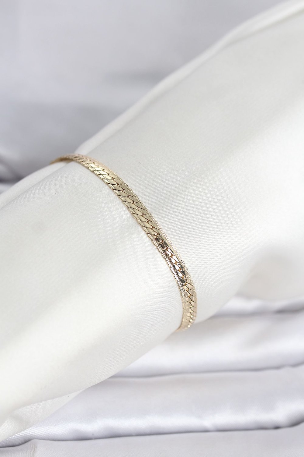 CM 14K Gold Renk Lazerli Yassı Zincir Model Kadın Bileklik