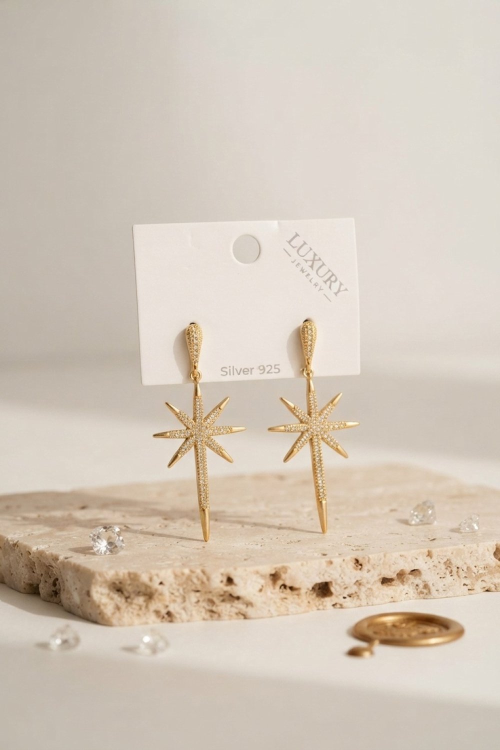 Gold Renk Kutup Yıldızı Model Zirkon Taşlı Kadın Küpe