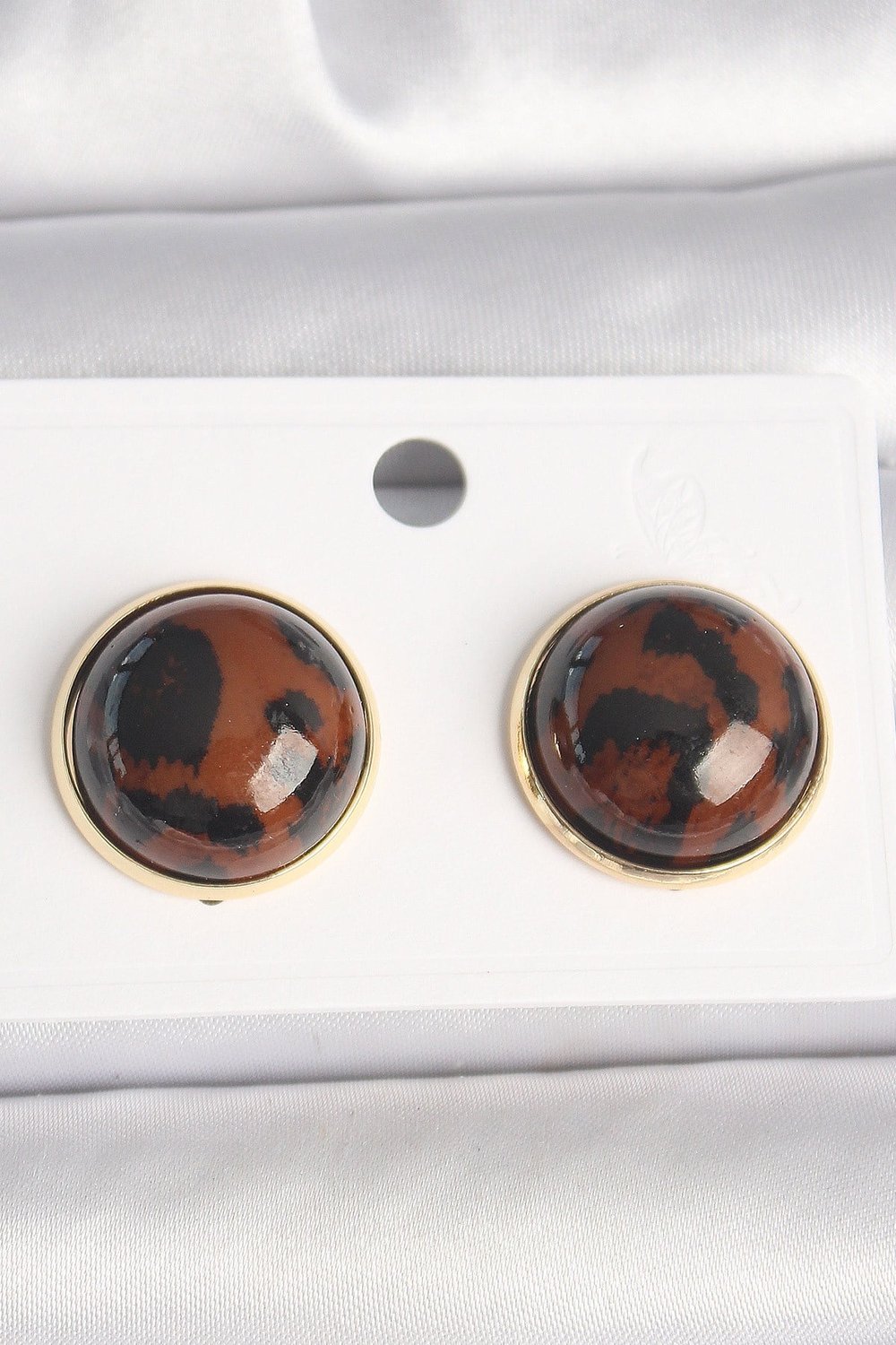 Pirinç Gold Renk 3D Daire Leopar Model Kadın Küpe