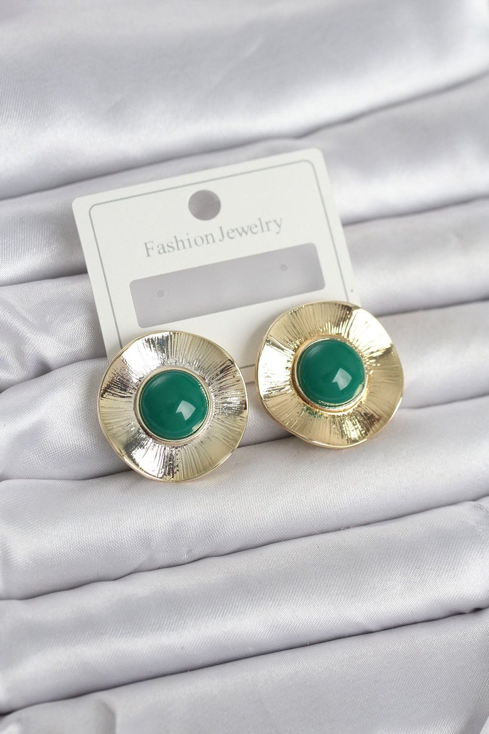 Vintage Model Yeşil Gold Renk Pirinç Kadın Küpe