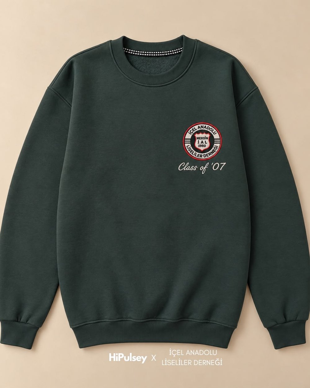 İçel Anadolu Liseliler Derneği Dönem Koleksiyonu Nakışlı Sweatshirt Çam Yeşili
