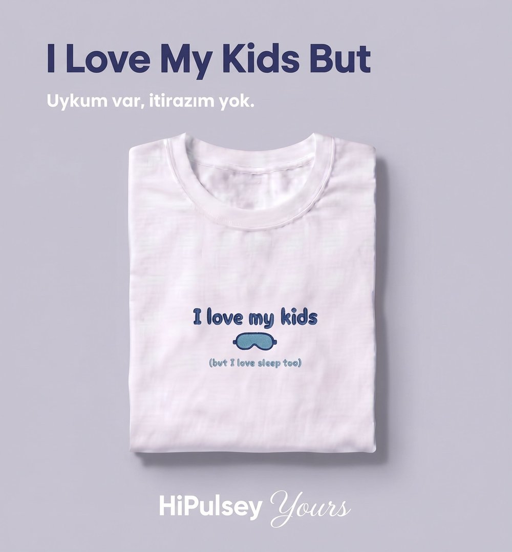 Sleepy Parent: I Love My Kids Nakışlı Premium T-Shirt (Mavi)