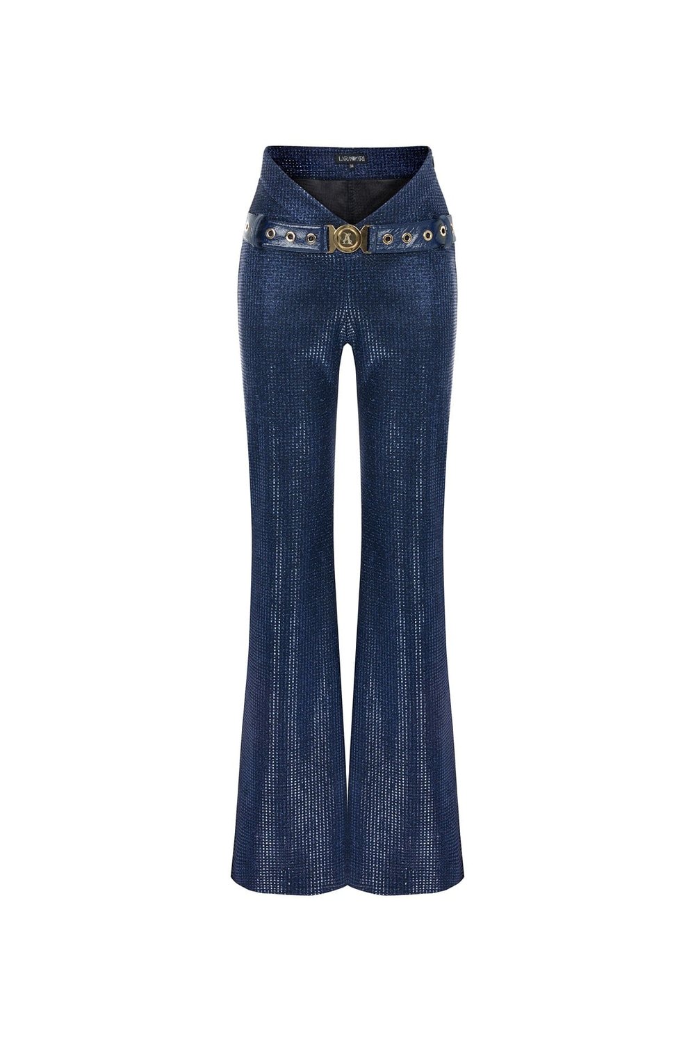 Navy Blue Flared Trousers – Navy Belt Detail 