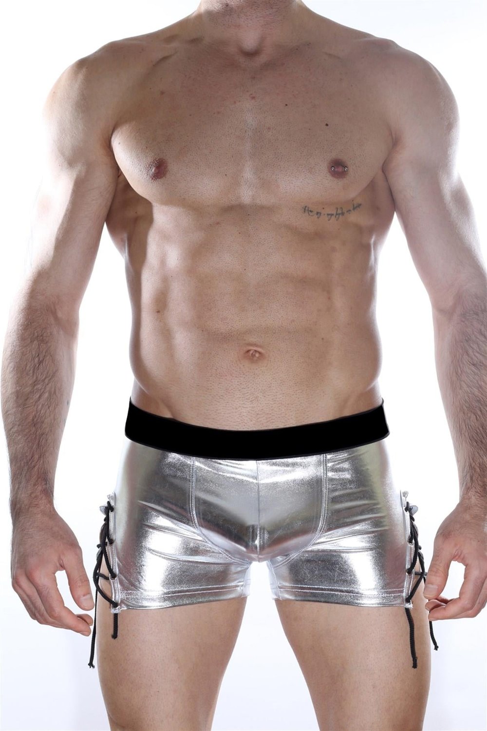 Erkek Gümüş Gri Fantezi Giyim Deri Görünümlü Yan Bağcıklı Boxer HF012109 