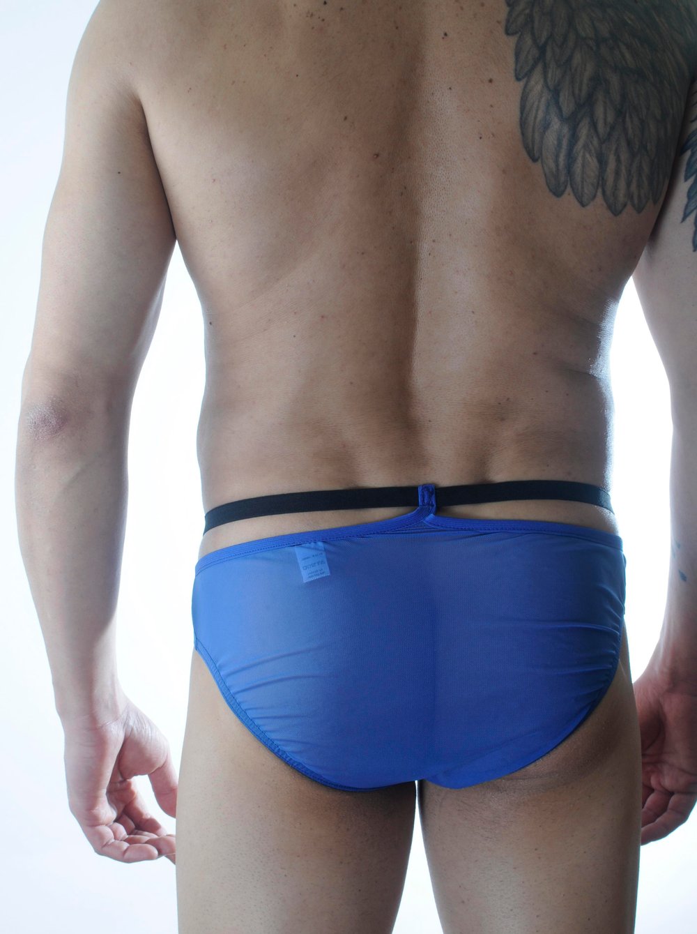 Erkek Mavi Fantezi Giyim Transparan Tül Slip HF301182 