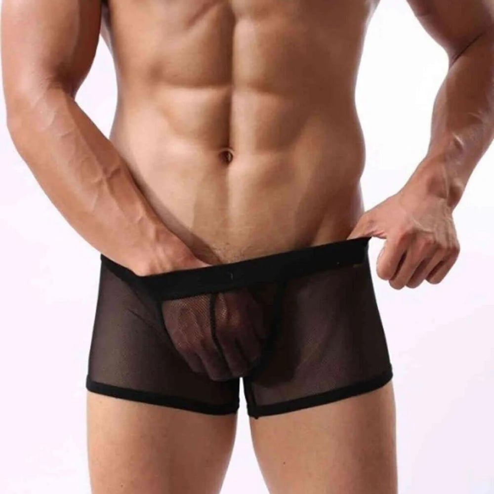 Siyah Fantezi Giyim Transparan Erkek Boxer HF4603 
