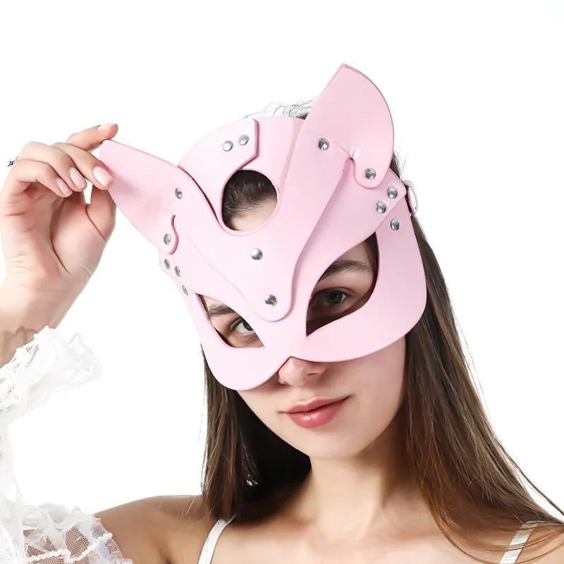 Pembe Fantezi Deri Kelepçe Kırbaç Maske Giyim Seti HF5368 