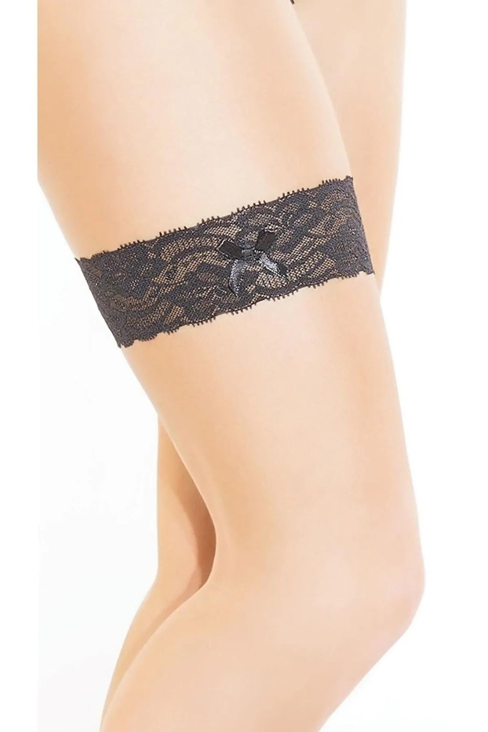 Fantezi Seksi Dantelli Fiyonklu Siyah Bacak Bandı BC0436