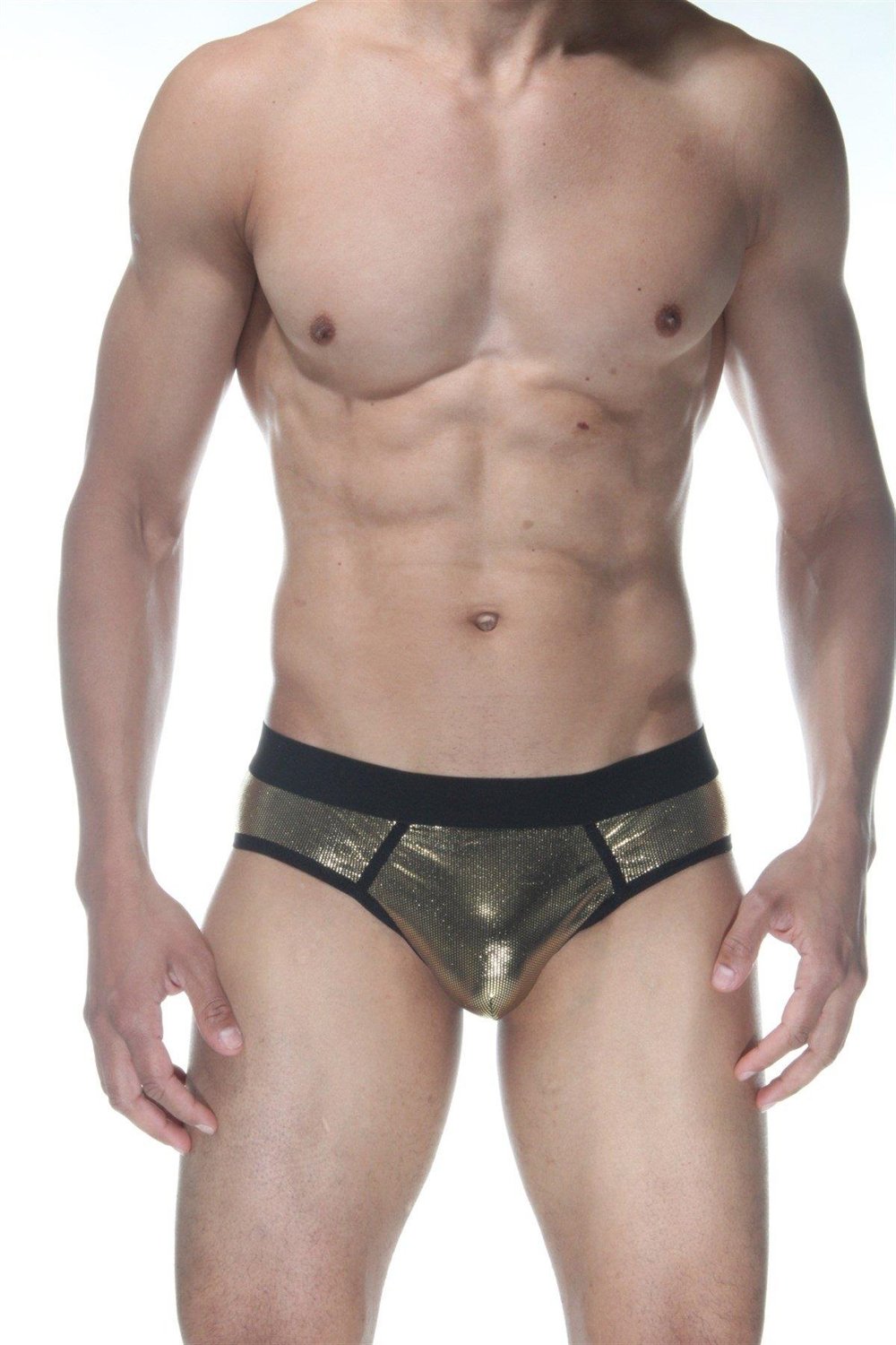 Erkek Sarı Fantezi Giyim Simli Parlak Desenli Jockstrap HF102109 