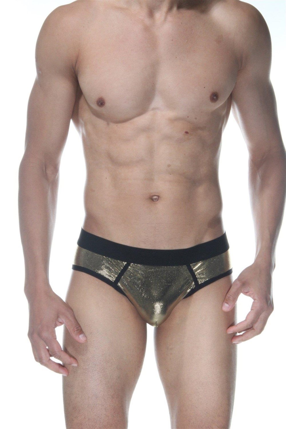Erkek Sarı Fantezi Giyim Simli Parlak Desenli Jockstrap HF102109 