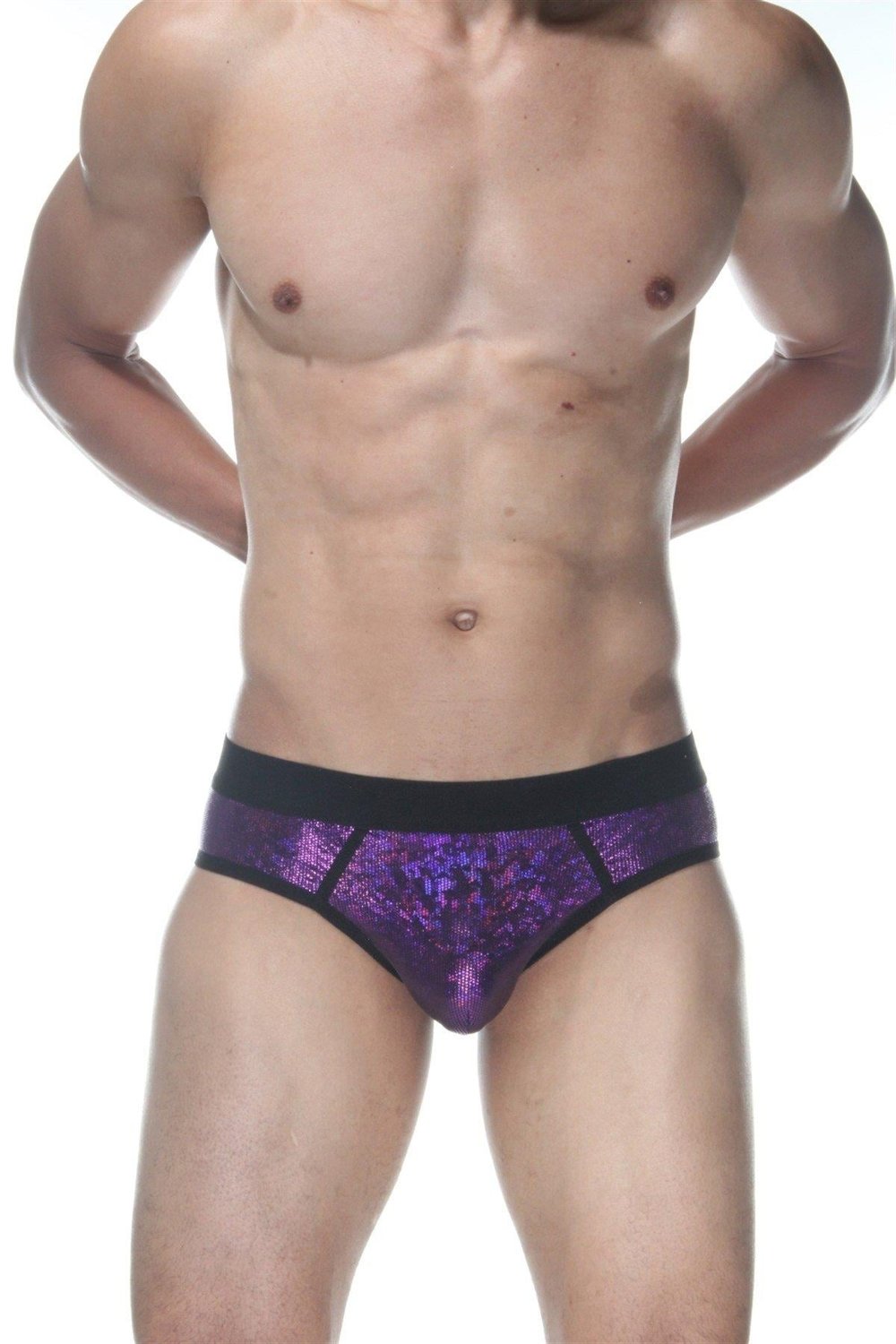 Erkek Mor Fantezi Giyim Simli Parlak Desenli Jockstrap HF102108 