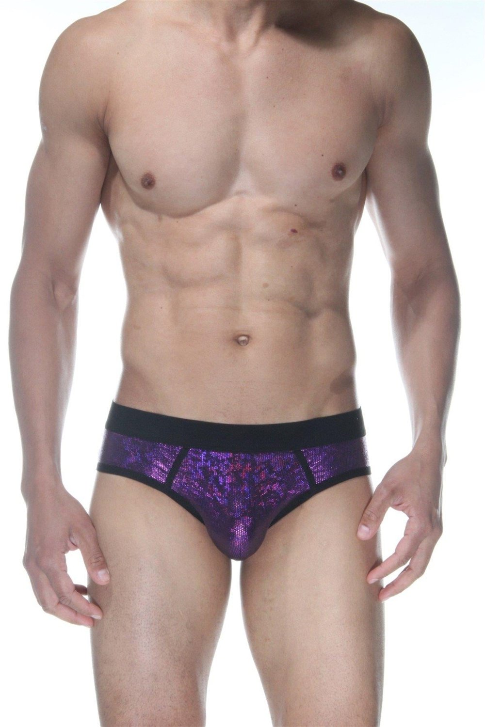 Erkek Mor Fantezi Giyim Simli Parlak Desenli Jockstrap HF102108 