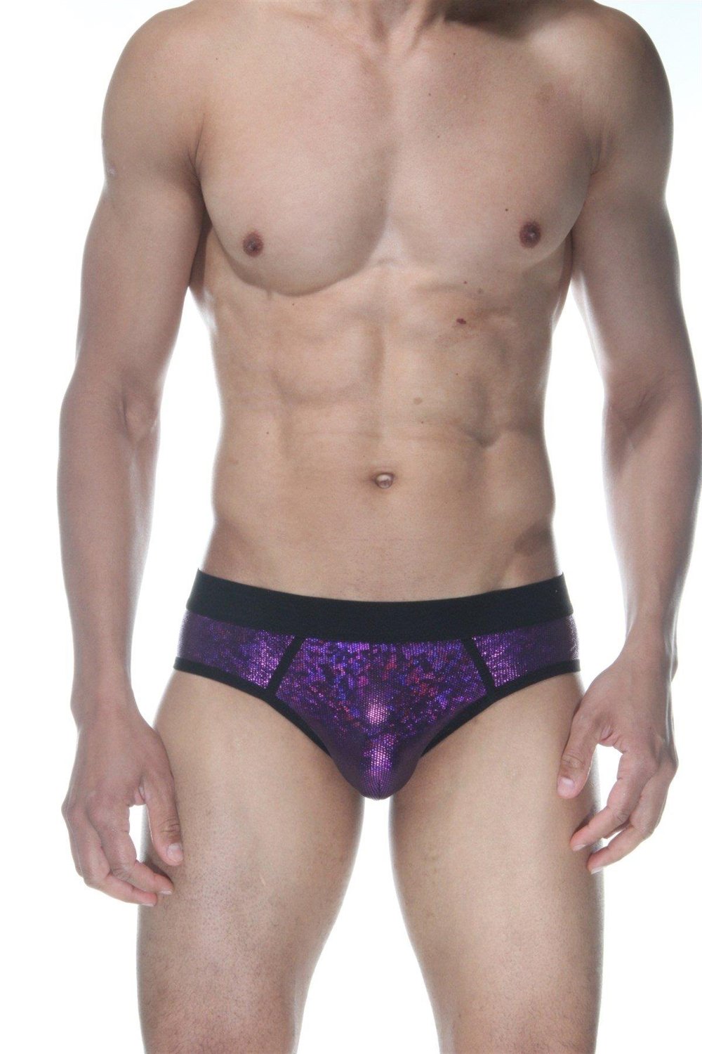 Erkek Mor Fantezi Giyim Simli Parlak Desenli Jockstrap HF102108 