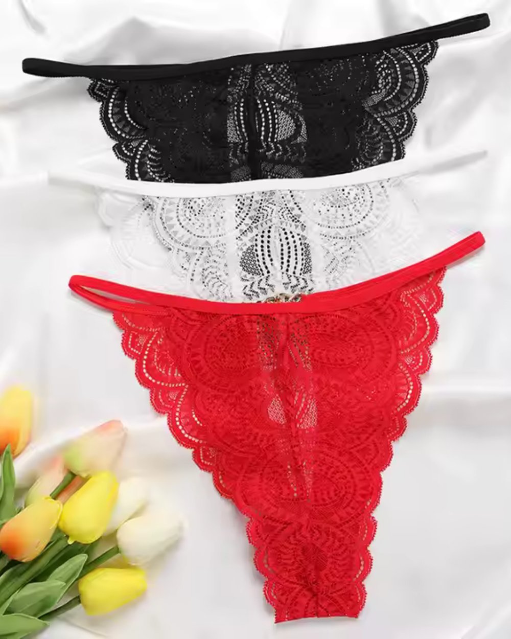 Çok Renkli Fantezi Giyim  3 lü Dantel String Tanga HF0041 