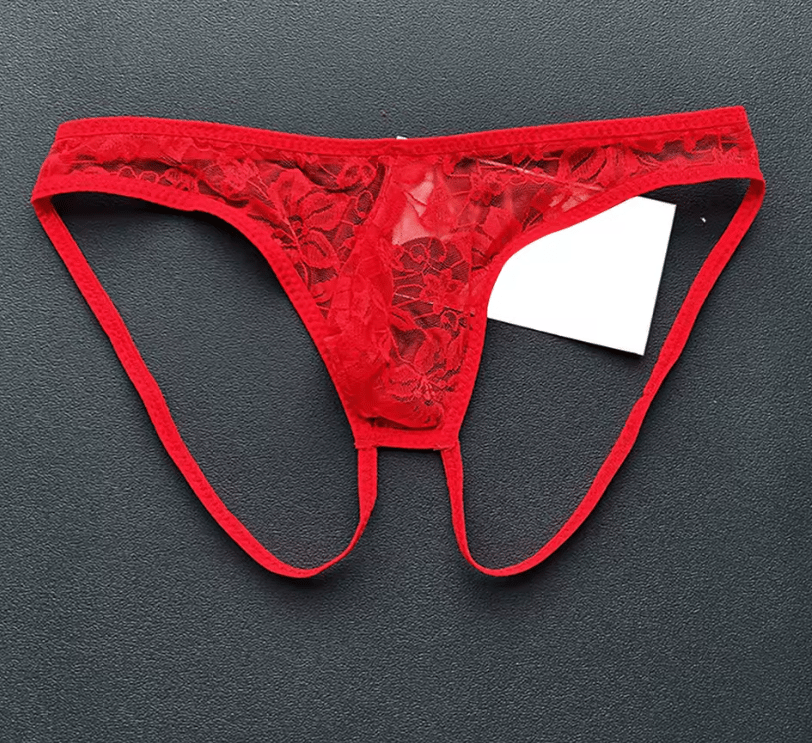 Erkek Kırmızı Fantezi Giyim Arkası Açık Dantelli Jockstrap HF4627