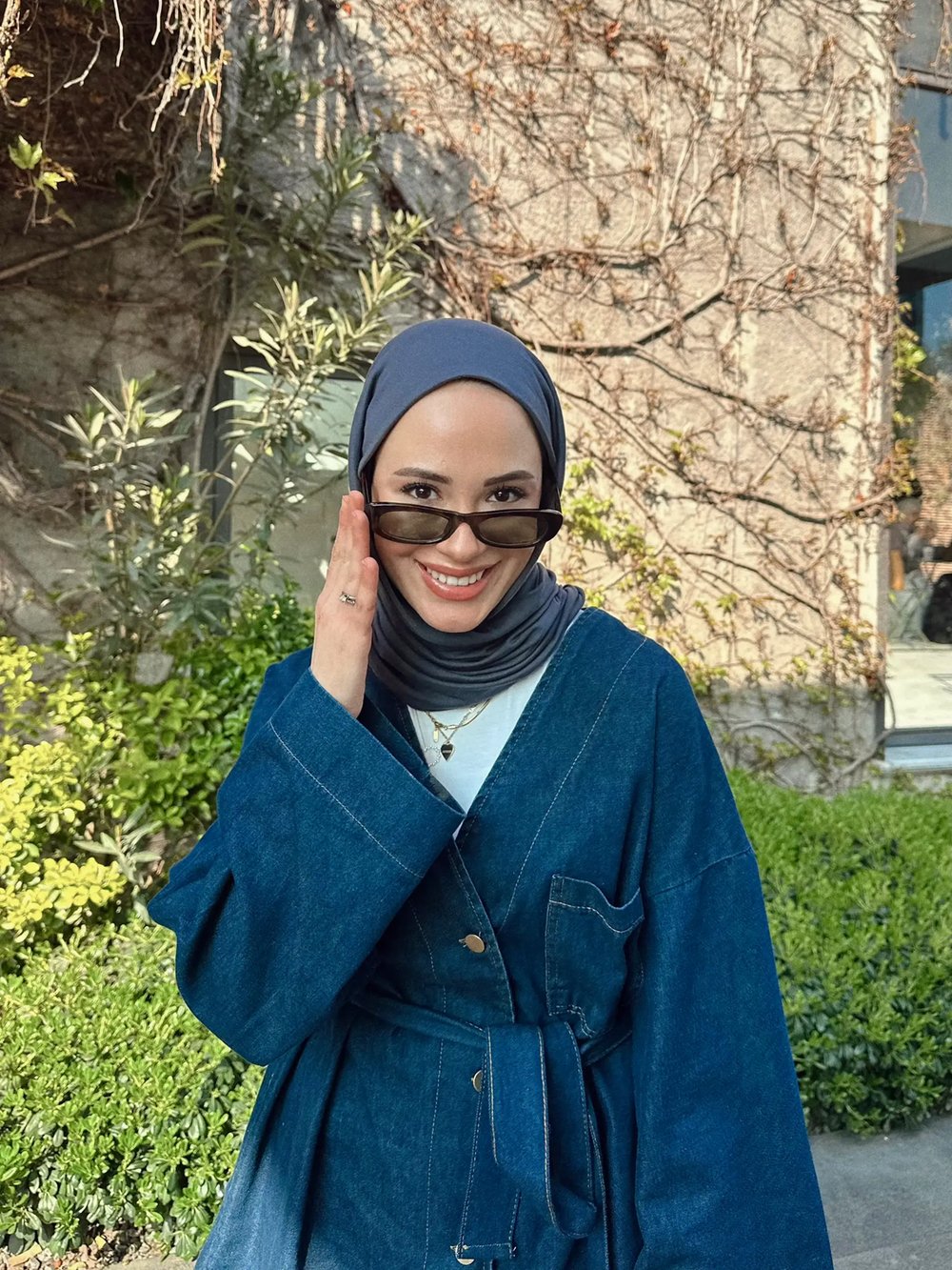  Kadın Düğmeli ve Kemerli Denim İkili Takım M61824 -  Koyu Kot