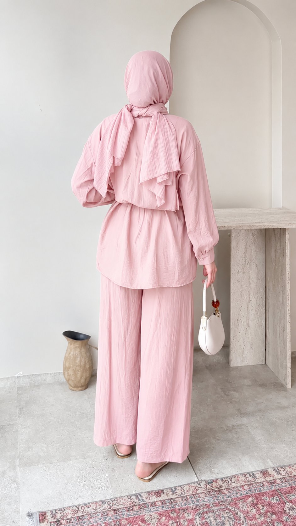 Kadın Belden Bağlamalı Tunik Pantolon Takım M6034 - Pembe