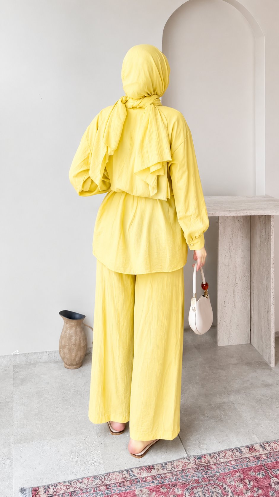 Kadın Belden Bağlamalı Tunik Pantolon Takım M6034 - Sarı