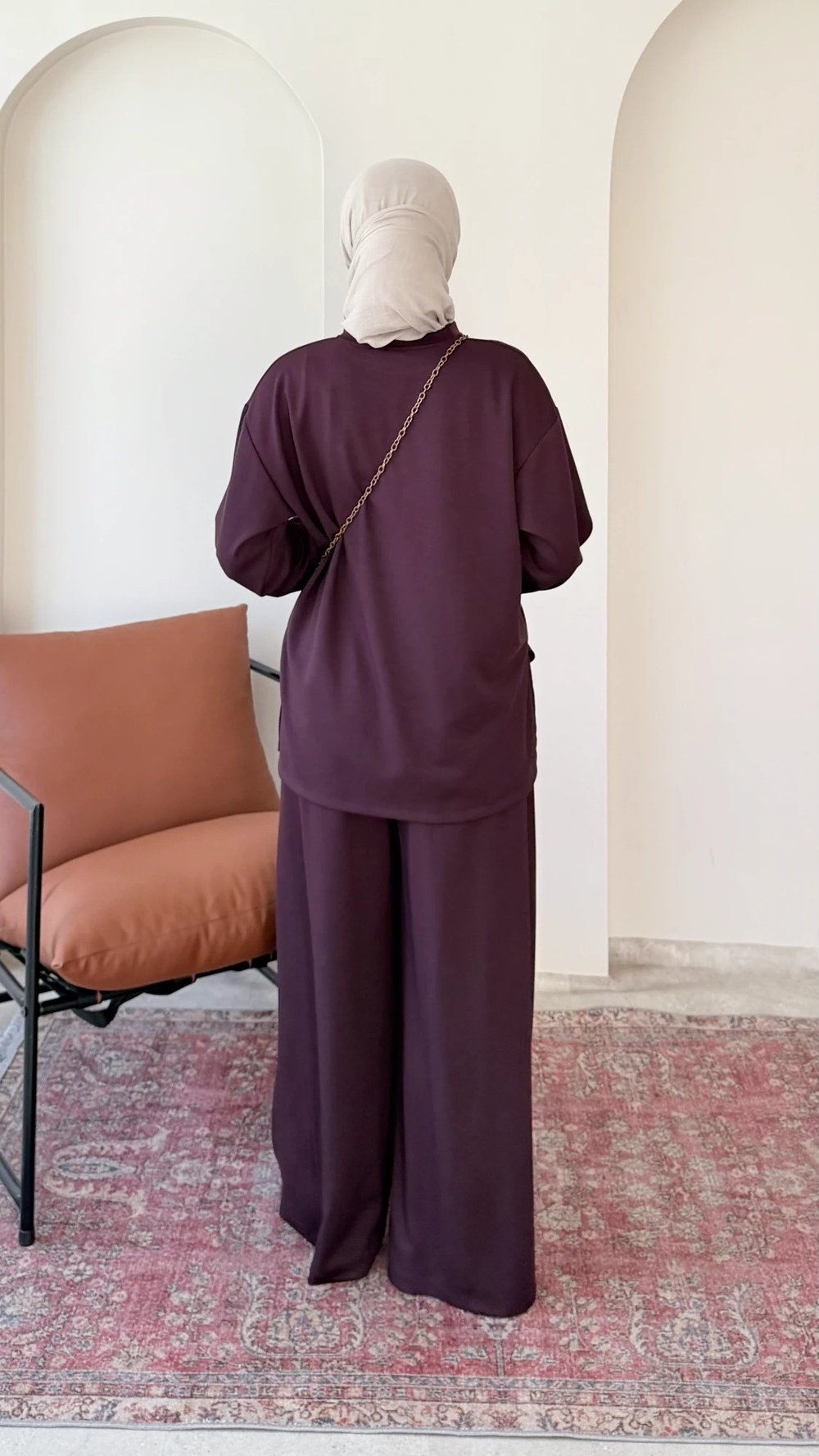 Kadın Çimalı Detay Geniş Paça Tunik Pantolon İkili Takım M2696 - Bordo