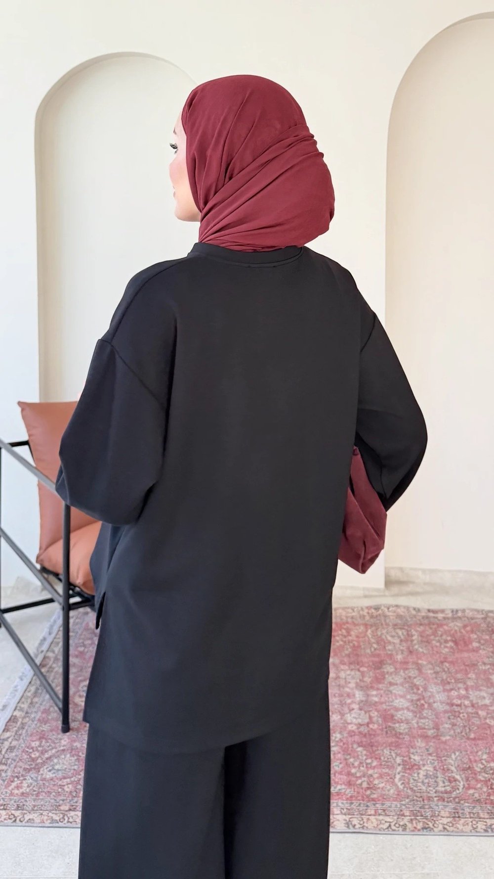 Kadın Çimalı Detay Geniş Paça Tunik Pantolon İkili Takım M2696 - Siyah